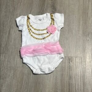 🔥HOST PICK🔥 Baby Girl White and Pink Bodysuit with Gold Accents